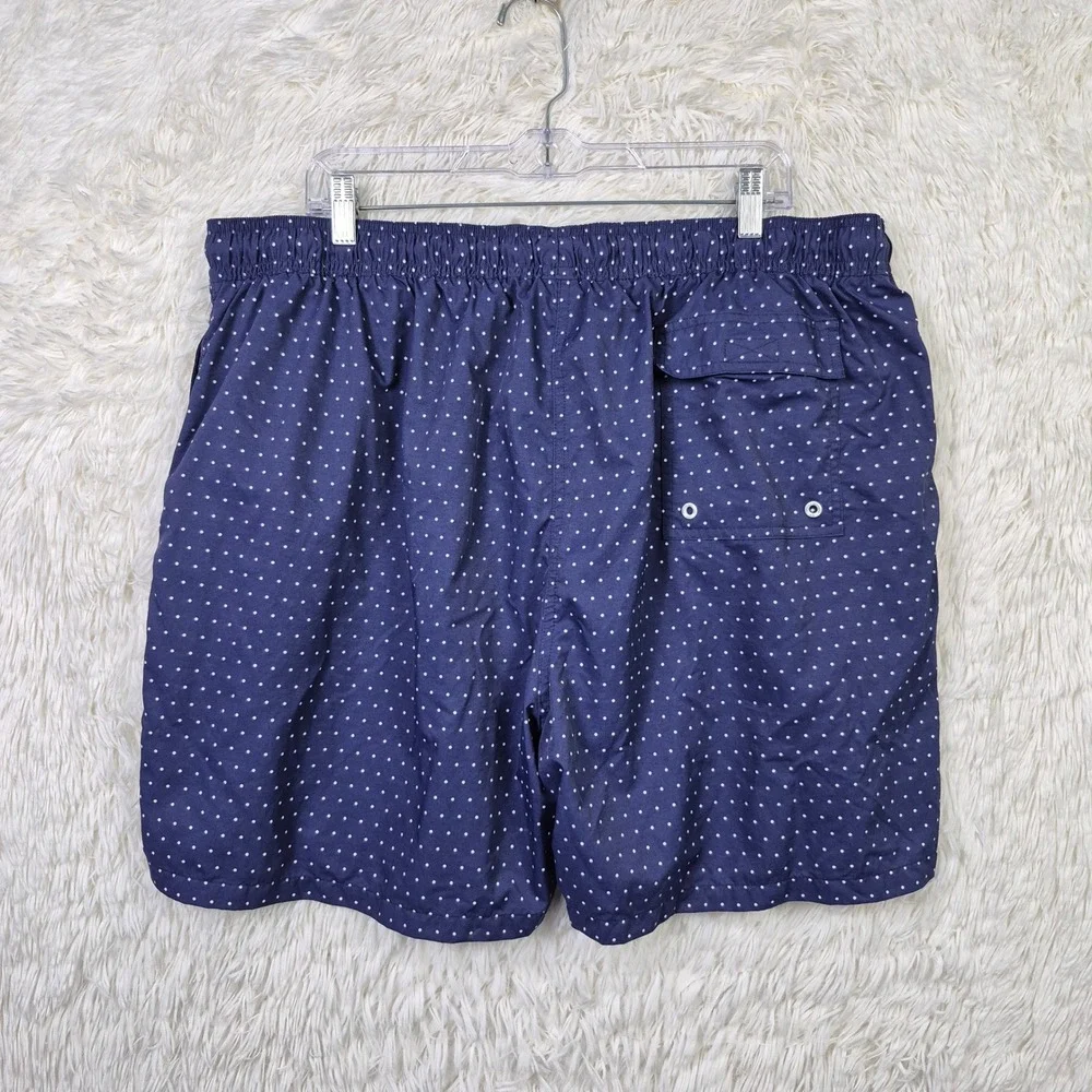 Brooks Brothers Mens XXL Navy Blue Polka Dot Swim Trunks Mesh Lined Board Shorts